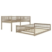 EUROCO Full XL over Queen Size Bunk Bed, 2-in-1 Wood Bed, Seperate into 2 Single Beds for Kids Teens and Adults, Walnut