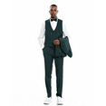 thumbnail image 2 of TZ Men's Pinstripe Suit 3-Piece Peak Lapel Collared Vest, Hunter Green, 2 of 2