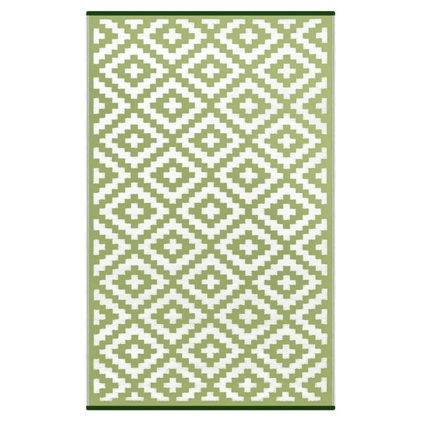 Lightweight Outdoor Reversible Plastic Nirvana Rug 6 X 9 Leaf Green White Com Lightweight Outdoor Reversible Plastic, Green Outdoor Rug