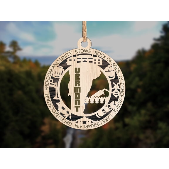 The Cabin Woodworker - Baltic Birch Wood - Vermont State Ornament - Solid Backing