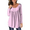 thumbnail image 1 of FAIWAD Womens Long Sleeve Tunic Tops Slim Round Neck Buttons Basic Pleated Patchwork Pullover Top, 1 of 5