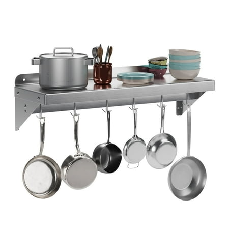 

Homhougo—Metal Wall Mount Shelf with Backplash for Kitchen NSF Certified 12 x 36 Stainless Steel Storage Rack Pots Pans Cookware in Home and Restaurant