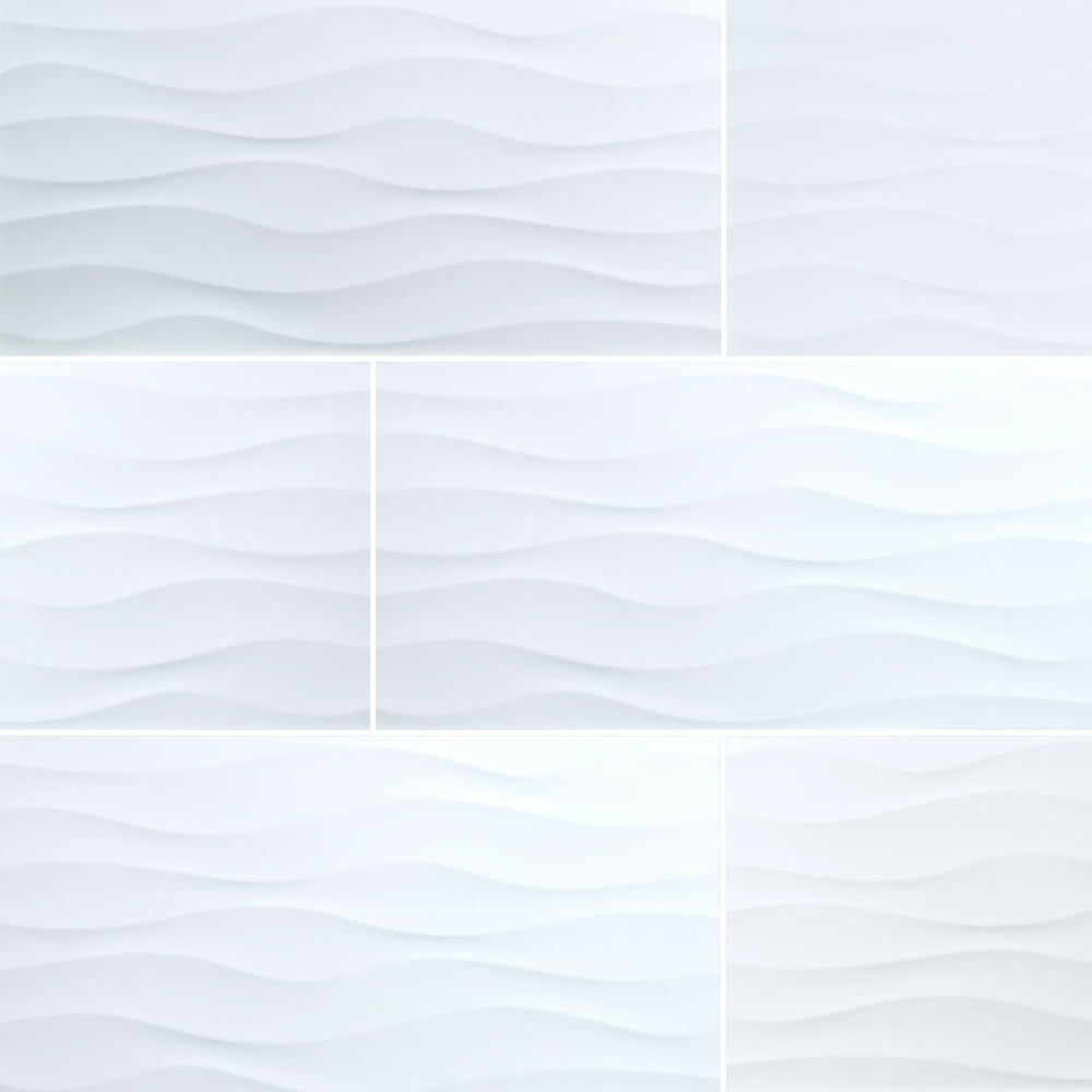 Dymo Wavy White Glossy 12 in. x 24 in. Glazed Ceramic Wall Tile (16 sq