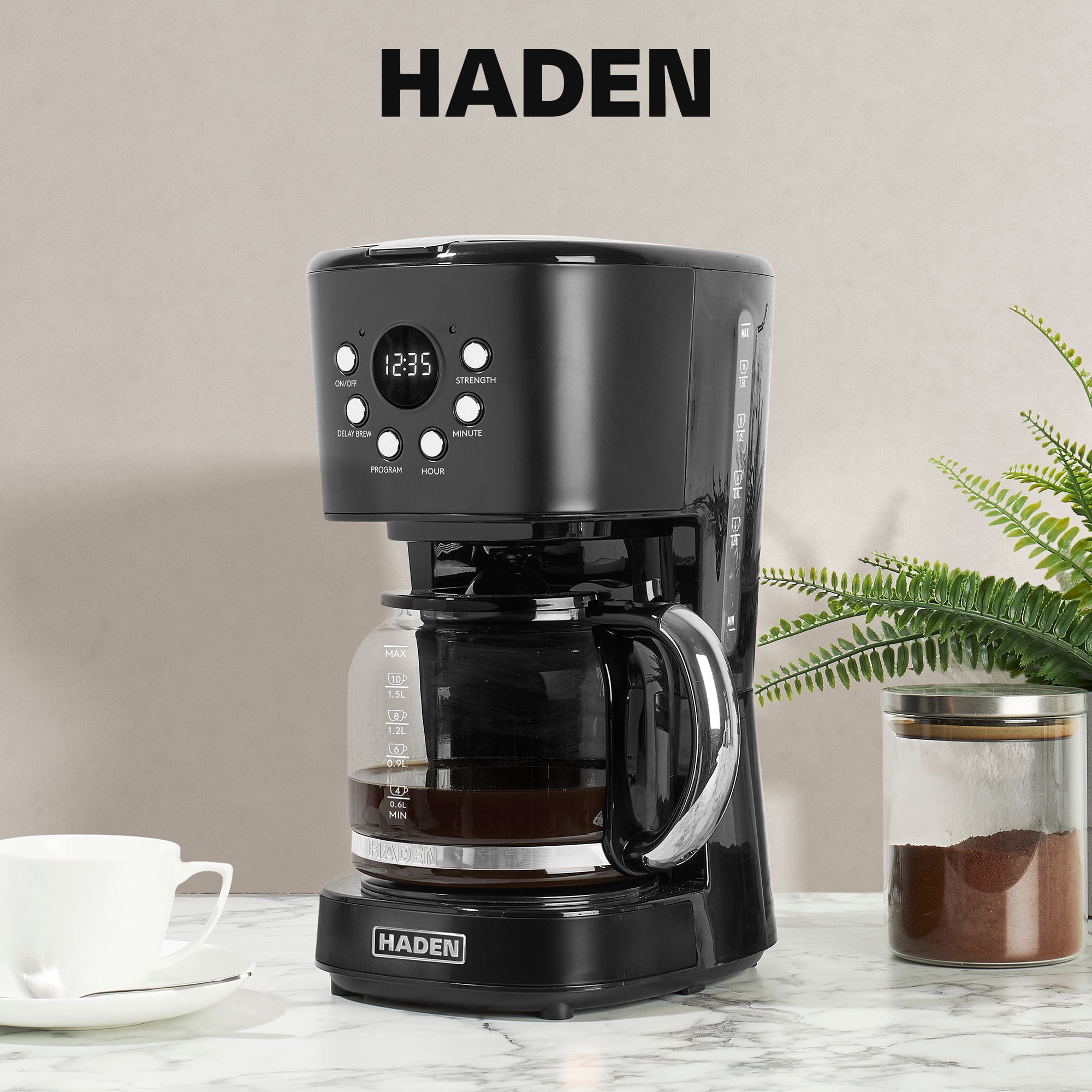 Haden Coffee Maker & Heritage 2 Slice Wide Toaster, Black & Chrome