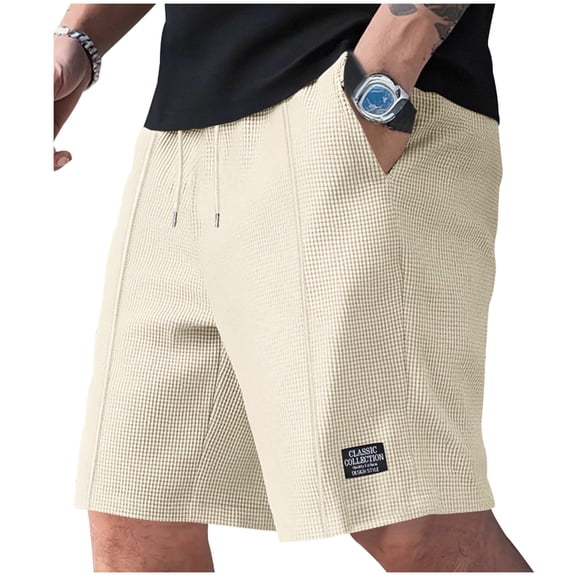 ZACPNCV Mens Button Fly Shorts Dstring Elastic Waist Solid Casual Summer Shorts with Pockets for Daily