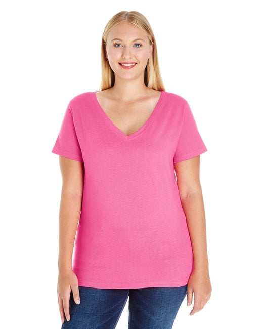 Lat Apparel Ladies Curvy V Neck T Shirt Hot Pink 18 20 Walmart