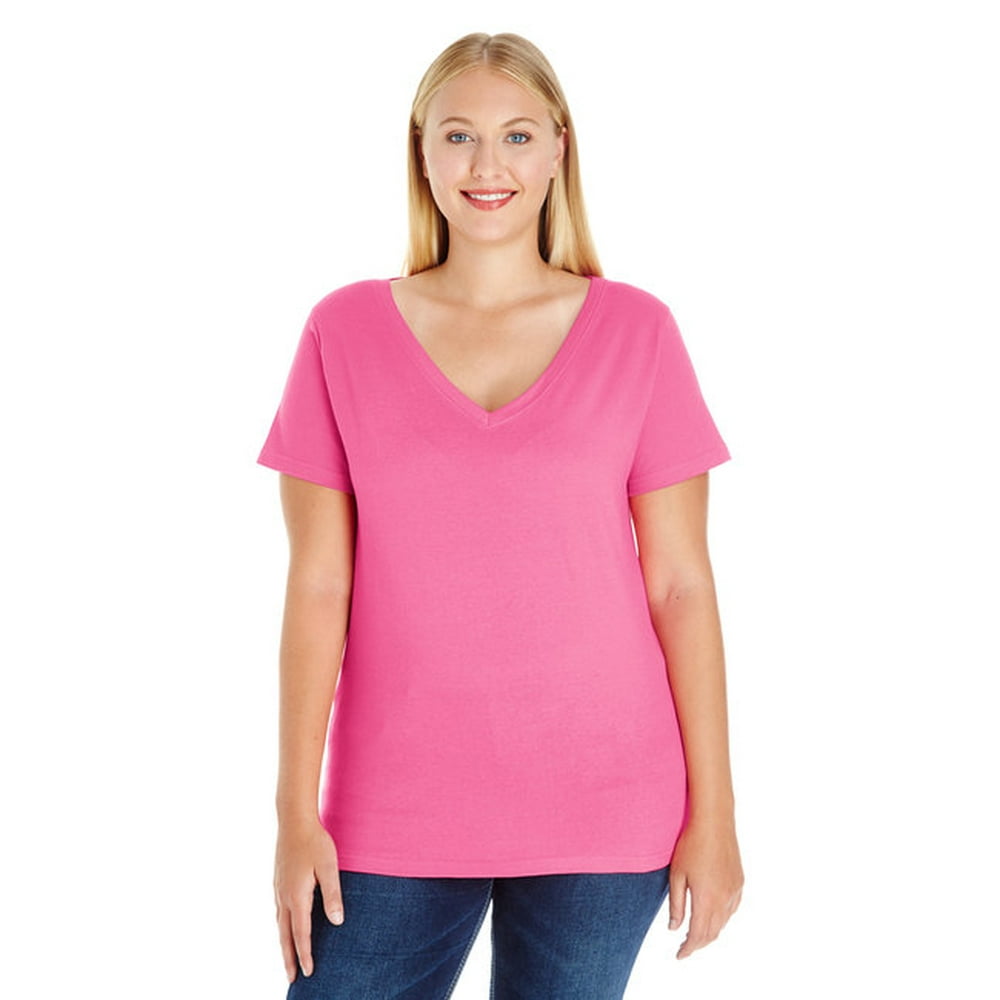 LAT Apparel - Ladies' Curvy V-Neck T-Shirt - HOT PINK - 18-20 - Walmart ...