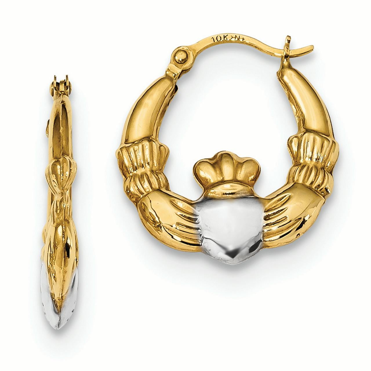 14kt Yellow Gold Polished Claddagh Hoop Earrings