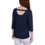 NY Collection Womens Petites Metallic Shadowstripe Blouse