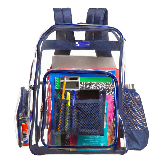 Heavy Duty Clear Backpack with Mesh Organizer, Clear Bookbag (Large