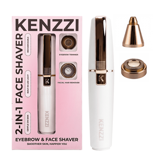 KENZZI 2-in-1 Rechargeable Facial Hair Remover and Eyebrow Shaver for Women, White and Rose Gold