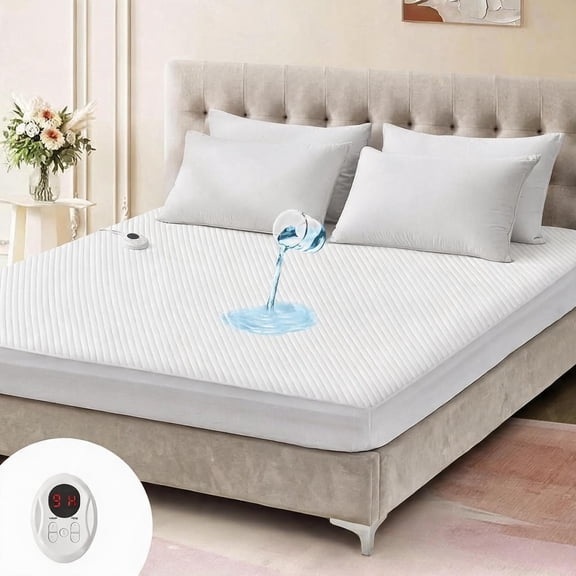 Waterproof Heated Mattress Pad with 9 Heat Settings and Auto Off Twin Size White