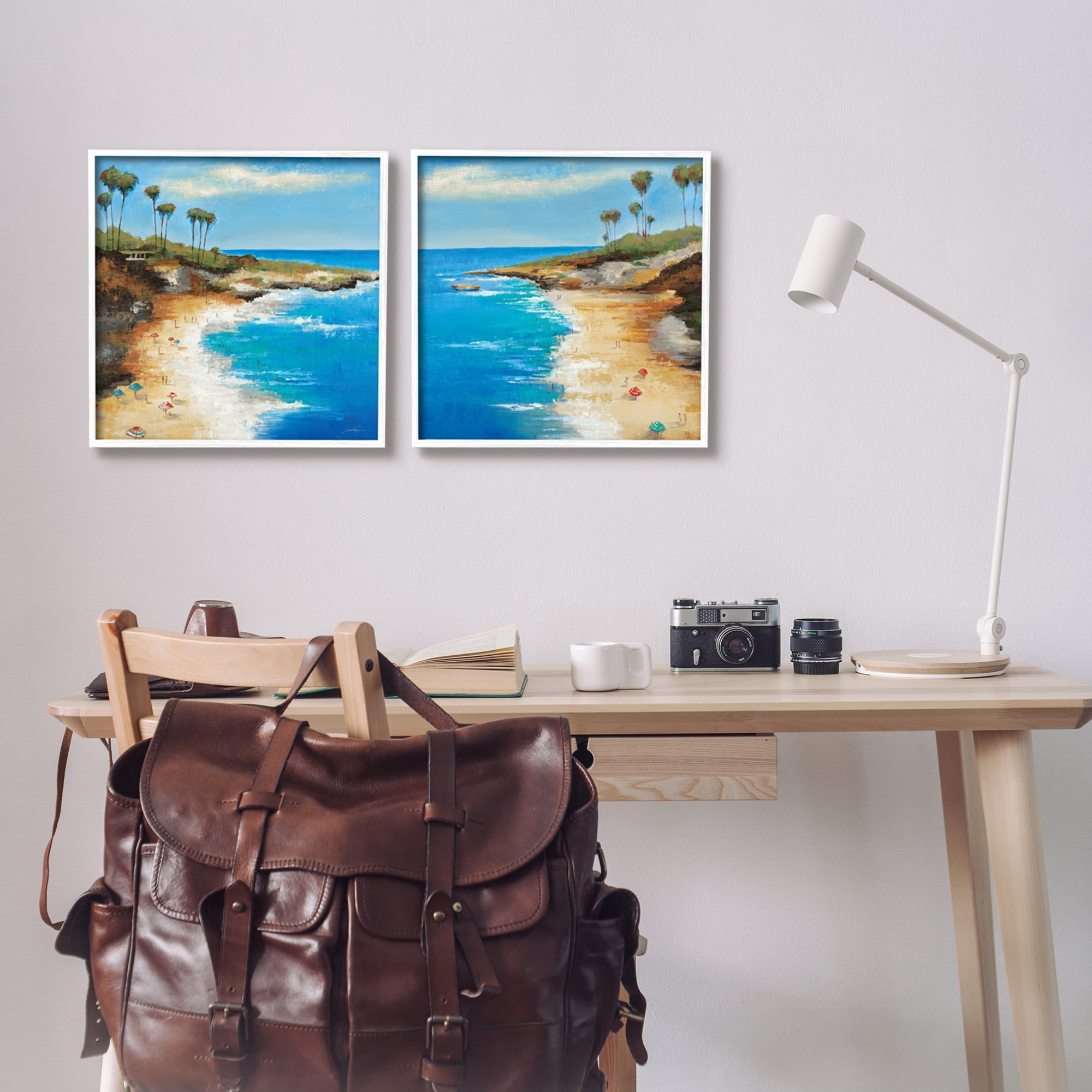 Stupell Industries Beach Cove Landscape Nature Painting White Framed Art Print Wall Art, 17 x 17, Set of 2
