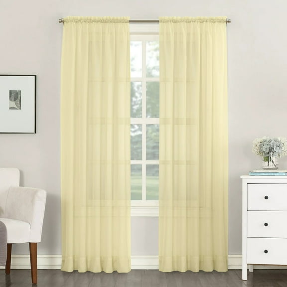 NEWEEN Basic Rod Pocket Sheer Voile Window Curtain Panels Yellow 3 Pair 6 Panels 52 Width 84 Inch Long for Kitchen Bedroom Children Living Room Yard