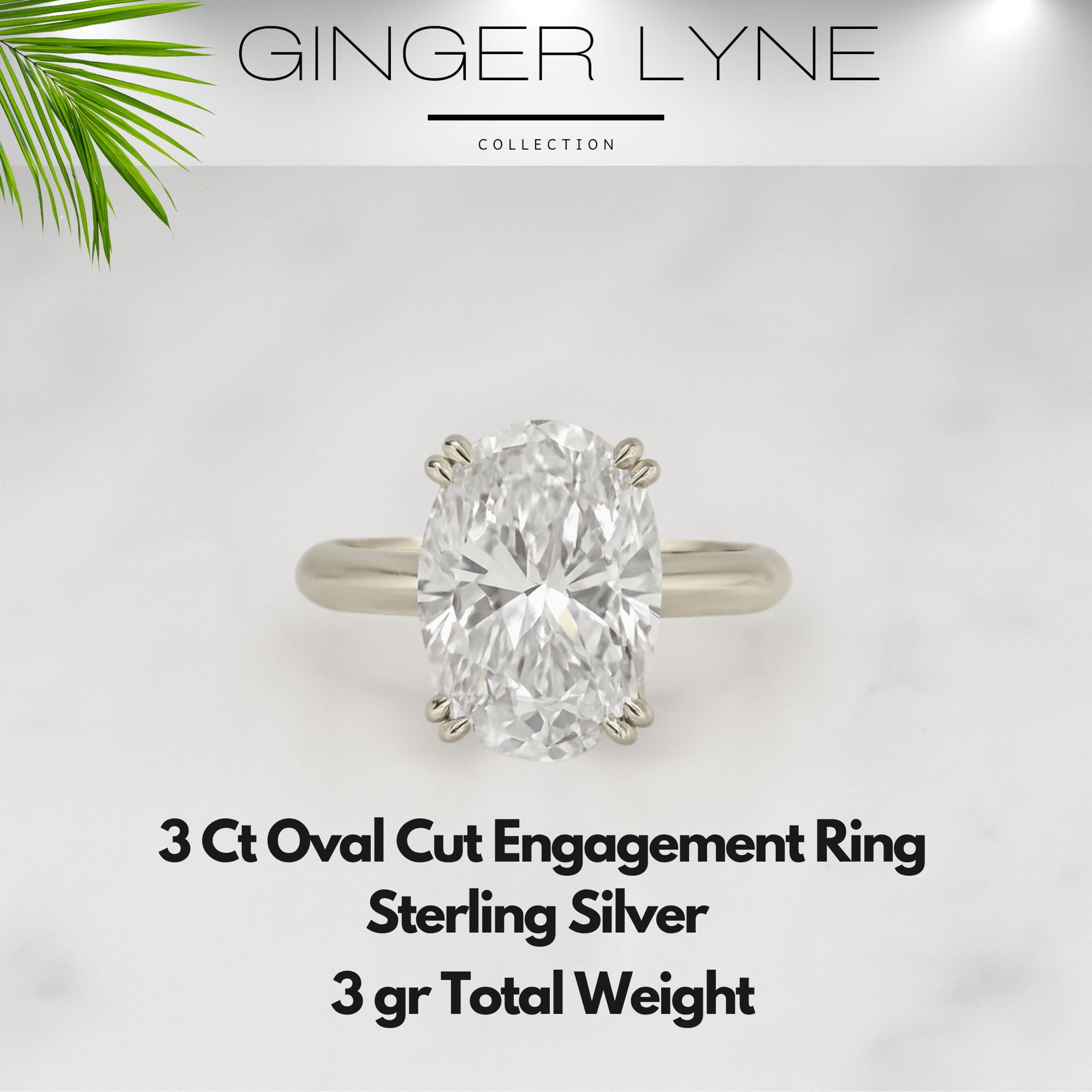 Solitaire 3Ct Oval Cut Engagement Ring for Women Sterling Silver 8A CZ Ginger Lyne Collection