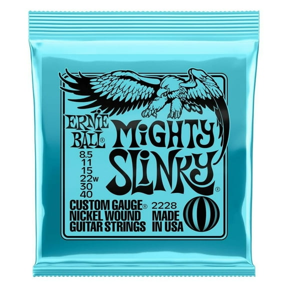 Ernie Ball Mighty Slinky Nickelwound Electric Guitar Strings, 8.5-40 Gauge