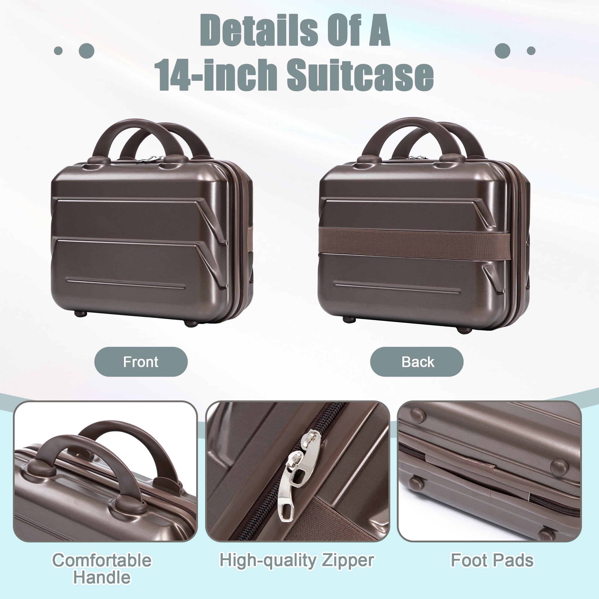 Alvantor 2 Pcs Luggage Set with Combination Lock, 20" ABS Spinner Suitcase & 14" Cosmetic Case, Brown