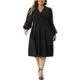 thumbnail image 1 of Vestido de novia de talla grande para mujer Agnes Orinda, con mangas largas, puntos suizos, escote en V, vestido formal 1X negro, 1 of 6