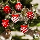thumbnail image 4 of Adornos navideños de bolas de caramelo rojas y blancas, bolas navideñas colgantes de menta con purpurina de 8 cm para decorar el árbol, adornos de bolas rojas y blancas con forma de bastón de caramel, 4 of 9