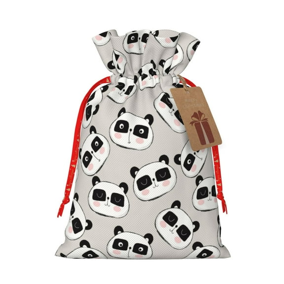 Naloa Cute Panda Drawstring Christmas Bags, 3D Xmas Gift Bags, Christmas Wrapping Bags, Xmas Goodie Bags, Treat Pouch Bags, Party Favor Bags-Small