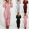 thumbnail image 1 of Women Winter Plush Romper Pajamas Long Sleeve Zipper Hooded Thick Warm Jumpsuit, 1 of 7
