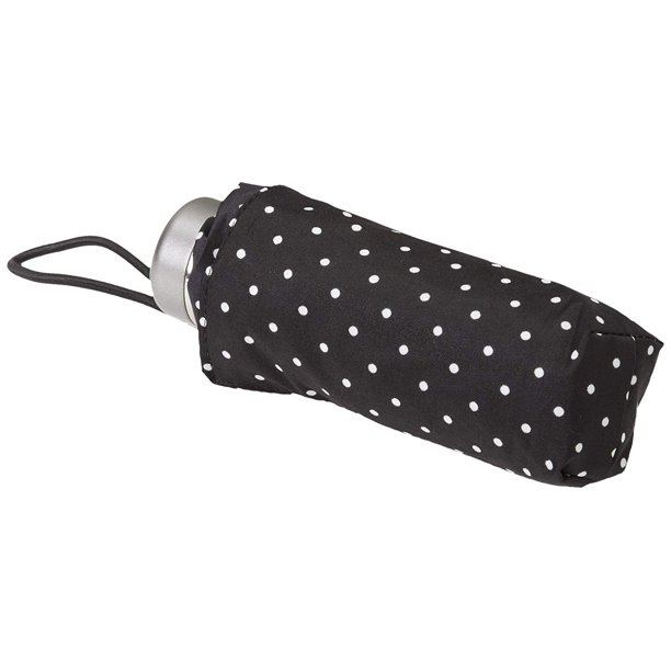 totes Classics Micro Manual Compact Umbrella, Black Swiss Dot, 38" Arc