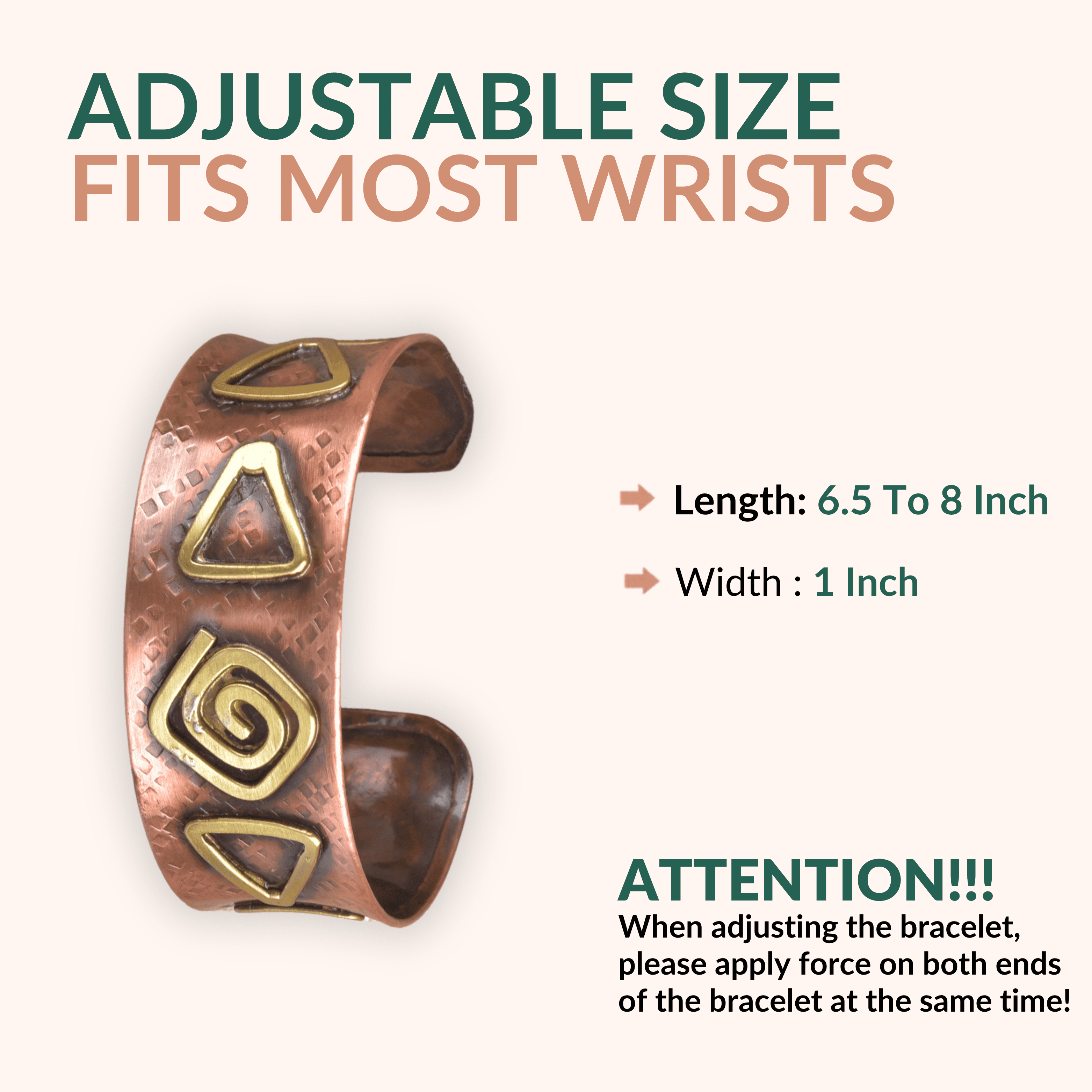 Vivanta Copper Bracelet for Men & Women – Handmade Copper Cuff Bracelet Jewelry with Brass Geometric Inlays, Adjustable Open Cuff, Tribal Spiral & Triangle Vintage Style Rustic Hammered Artisan Gift
