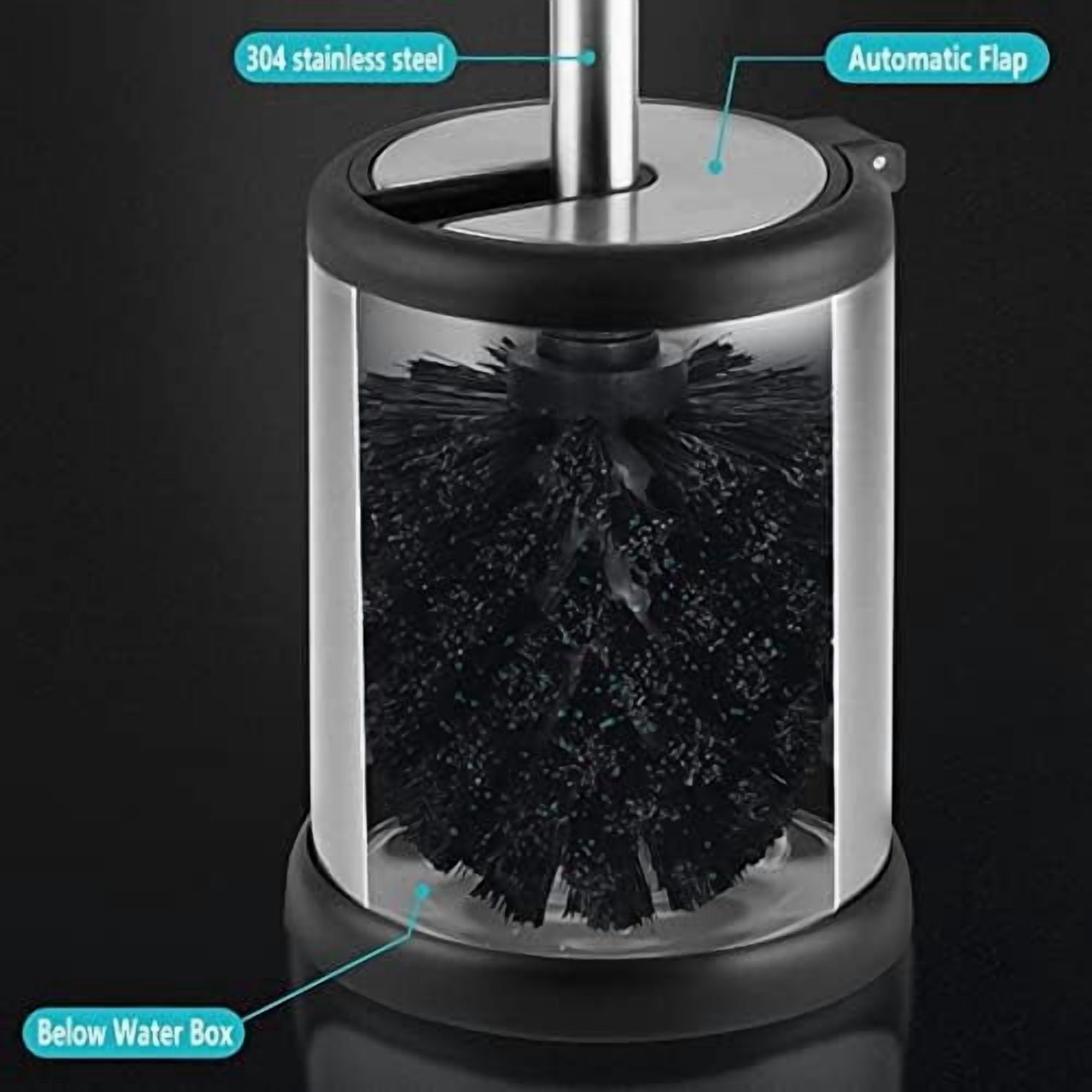 Stainless Steel Toilet Bowl Brush and Holder set for Deep Cleaning,Bowl Scrubber Brush with Lid for Bathroom,Deluxe Freestanding Toilet Brush and Plunger Combo