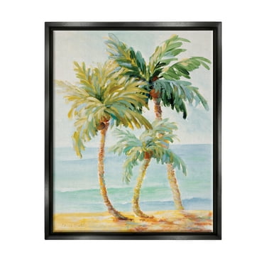 Stupell Industries Tropical Palm Trees on Coastal Beach Sand Jet Black Framed Floating Canvas Wall Art, 24x30, by Lanie Loreth