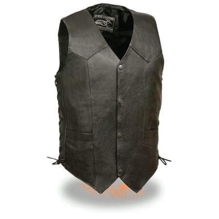 Classic Cowhide Vest - Mens Classic Leather Side Lace Biker Vest