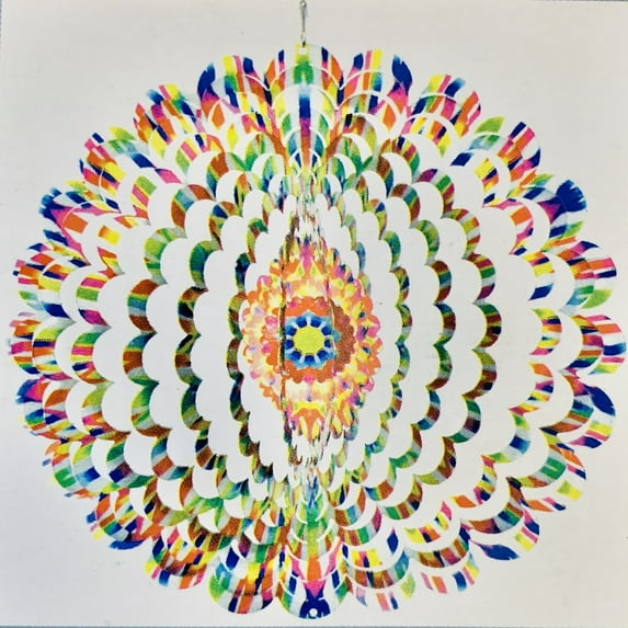 Rainbow Kaleidoscope Steel Wind Spinner New 12 inch