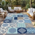 thumbnail image 2 of Bohemia Floral Outdoor Rug for Patio/Deck/Porch, Non-Slip Large Area Rug 4 x 6 Ft, Retro Mediterranean Texture Patchwork Blue Indoor Outdoor Rugs Washable Area Rugs, Camping Rug Carpet Runner, 2 of 8