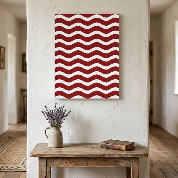 Ships Next Day Canvas Wall Art 8"x12", Red White Wood Framed Canvas Print Painting, Modern Abstract Waves Water Ripple Striped Ready to Hang Small Picture Wall Decor for Home Hallway Bathroom Bedroom
