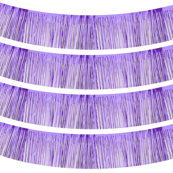 Foil Fringe Garland 10 Feet, 4 Pack Fringe Banner Wall Hanging Curtain Backdrop for Wedding Birthday, Light Purple