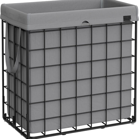 Laundry Basket, Laundry Hamper, Collapsible Clothes Hamper, Removable and Washable Liner, Metal Wire Frame, for Bedroom Bathroom, Black and Gray