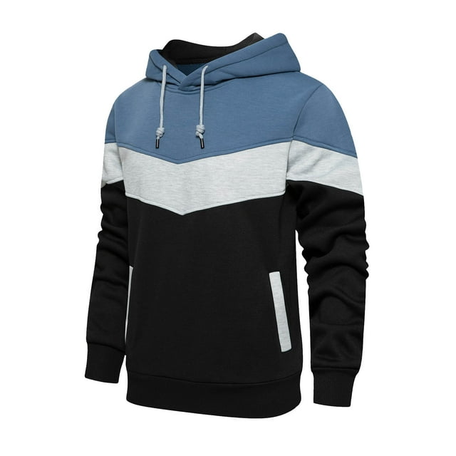 AherBiu Mens Fleece Sweatshirts Color Block Drawstring Casual Loose Long Sleeve Hoodie with Pockets