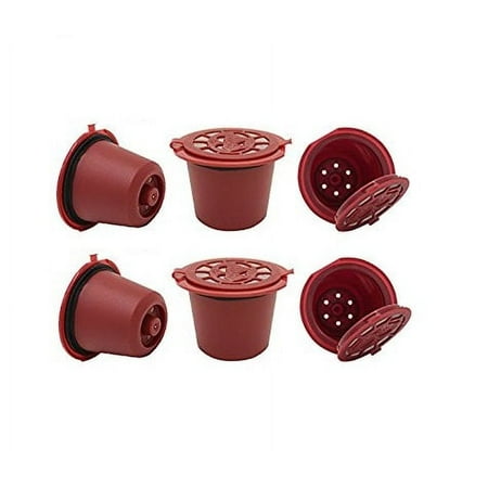 Nespresso Reusable Empty Refillable Capsule Pods with Scoop - Red (6 Pods)