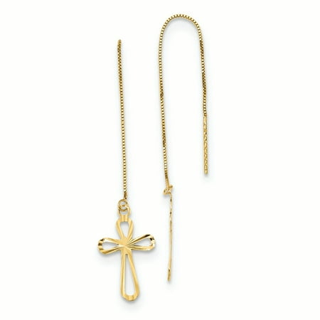 diamond threader earrings mm 14k polished chain cross cut yellow box gold
