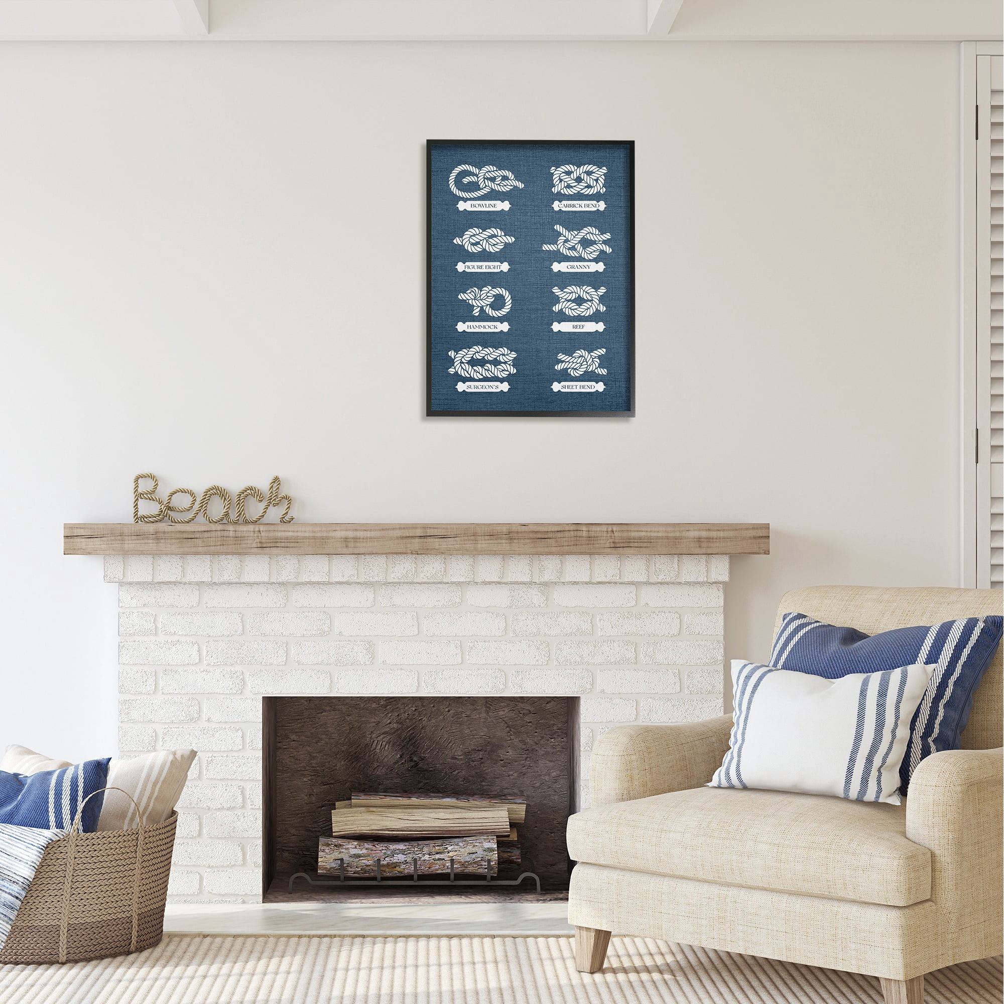 Stupell Industries Maritime Rope Knots Nature Painting Black Framed Art Print Wall Art, 24 x 30
