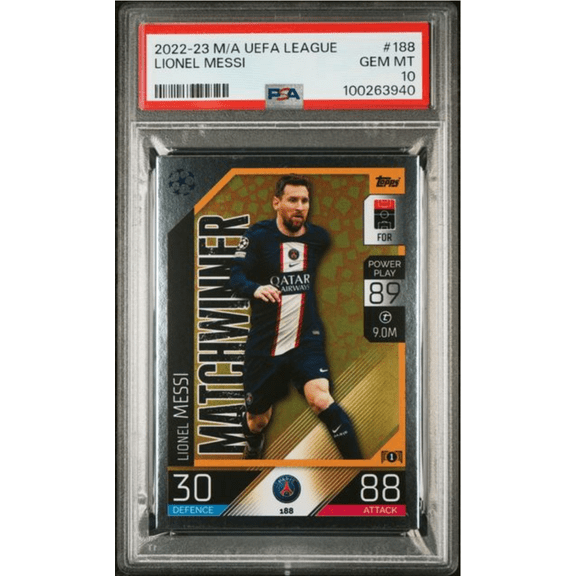Graded 2022 Topps Match Attax UEFA League Lionel Messi #188 Soccer Card PSA 10 Gem Mint