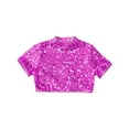 thumbnail image 5 of YiZYiF Kids Girls Sparkly Sequin Mock Neck Short Sleeve Dance Crop Top for Hip Hop Jazz Cheerleading Hot Pink 12, 5 of 7