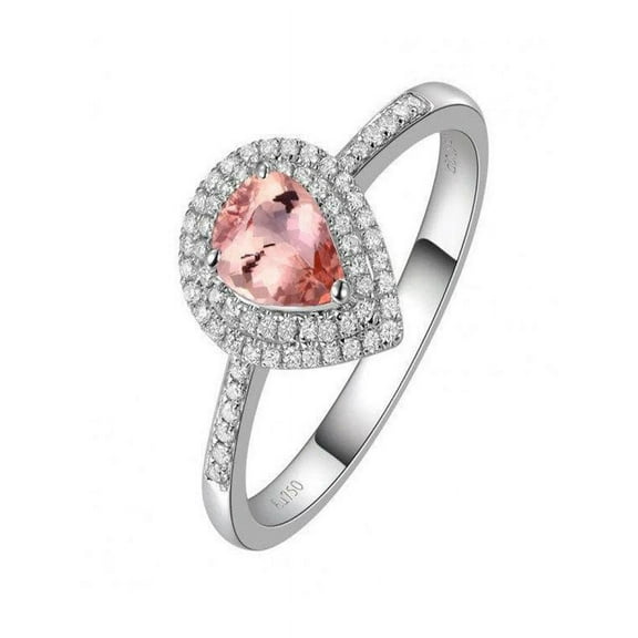 Pear Cut 1.50 Carat Morganite and Diamond Engagement Ring for Women in 14k White Gold morganite and diamond engagement ring