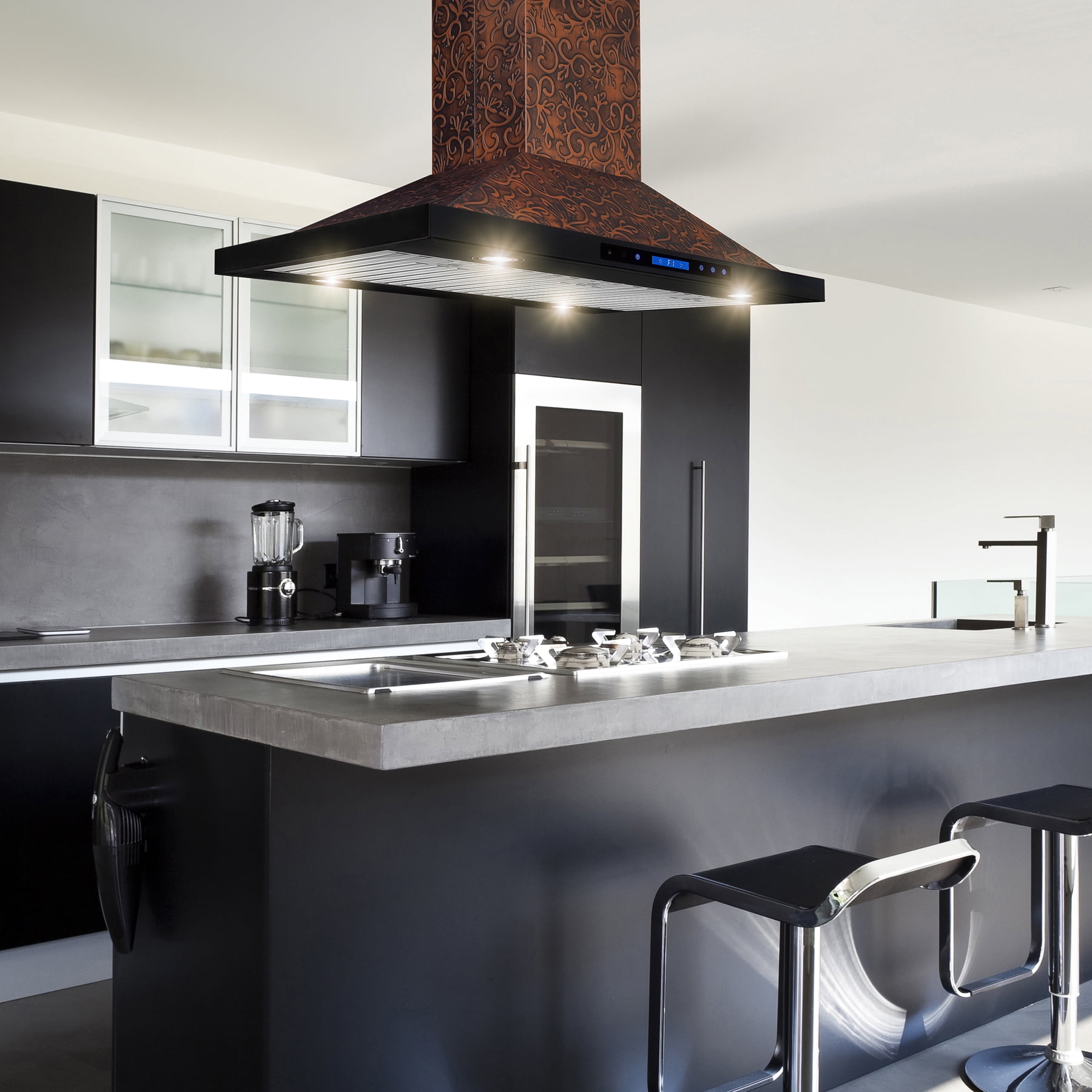 AKDY 36" Island Mount Kitchen Range Hood Elegant Vine Design