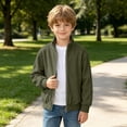 thumbnail image 5 of VIPOIN Kids Boys Girls Solid Color Zipper Stand Collar Coat Sports Large Size Casual Long Sleeve Corduroy Winter Jacket, 5 of 8