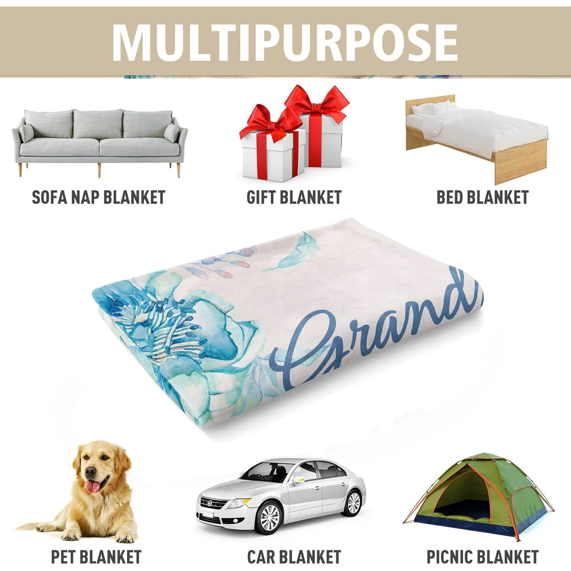 NICKSUN Blanket Gifts for Grandma, Grandma Birthday Gifts, Mother's Day Gifts for Grandma from Grandkids, We Love You Cozy Throw Blankets Present 50" x 60"