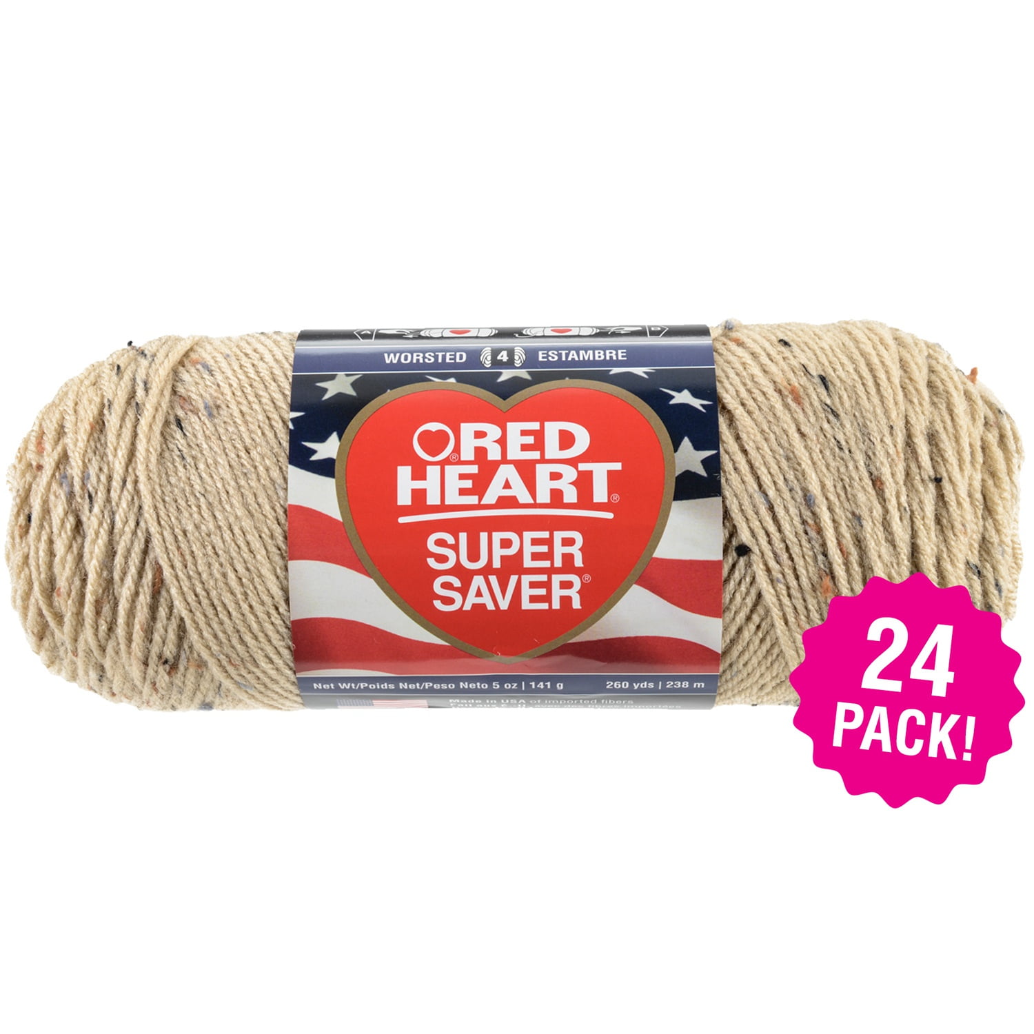 Red Heart Super Saver Yarn Buff Fleck, Multipack of 24
