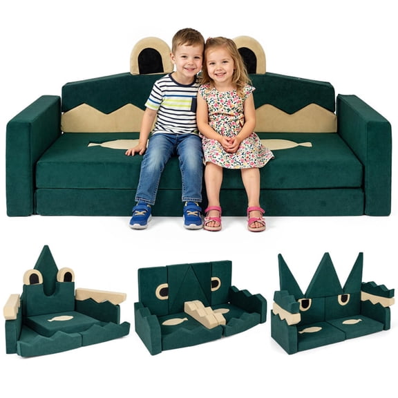 Furnibear Kids Couch 17 Pieces Modular Kids Play Couch for Inspiring Creativity, Crocodile