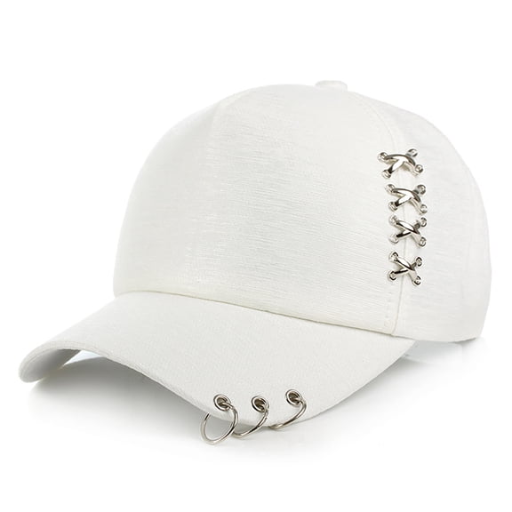 HNMKIU Unisex Solid Color Fashion Casual Cap with Decorative Metal Rings for Outdoor Activities White,One Size