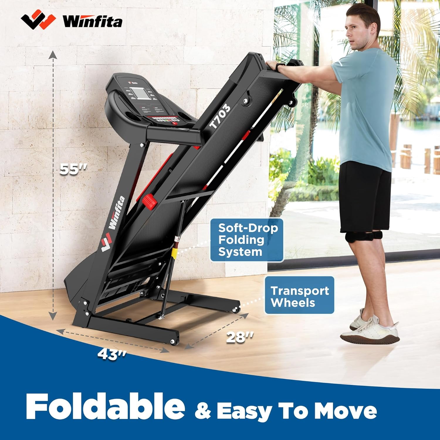 Winfita Treadmill with 15% Auto Incline, 300lbs Capacity, 4.0HP Foldable Treadmill for Home with Bluetooth, 10MPH Speed, APP, 64 Preset Programs & 3 Modes, Portable Self-Standing Electric Treadmill