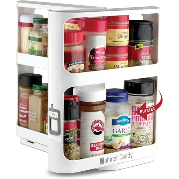 Cabinet Caddy Spice Rack Organizer, Slide & Rotate Kitchen Organizer, 2-Tier Shelves